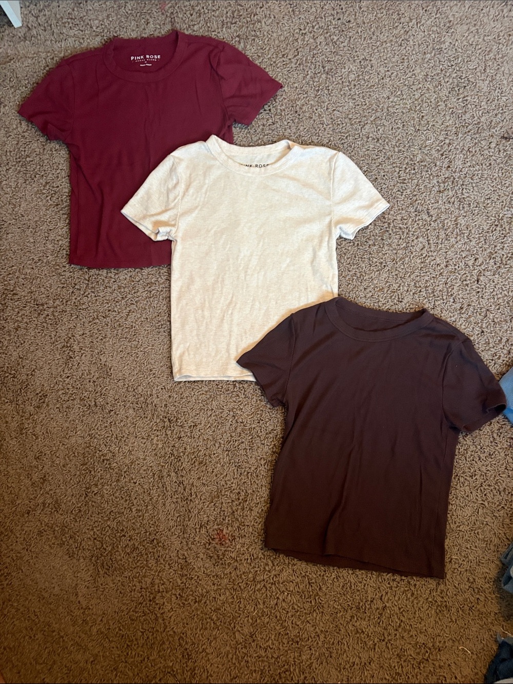 Pink Rose Short Sleeve Tee Trio in Burgundy, Cream & Brown